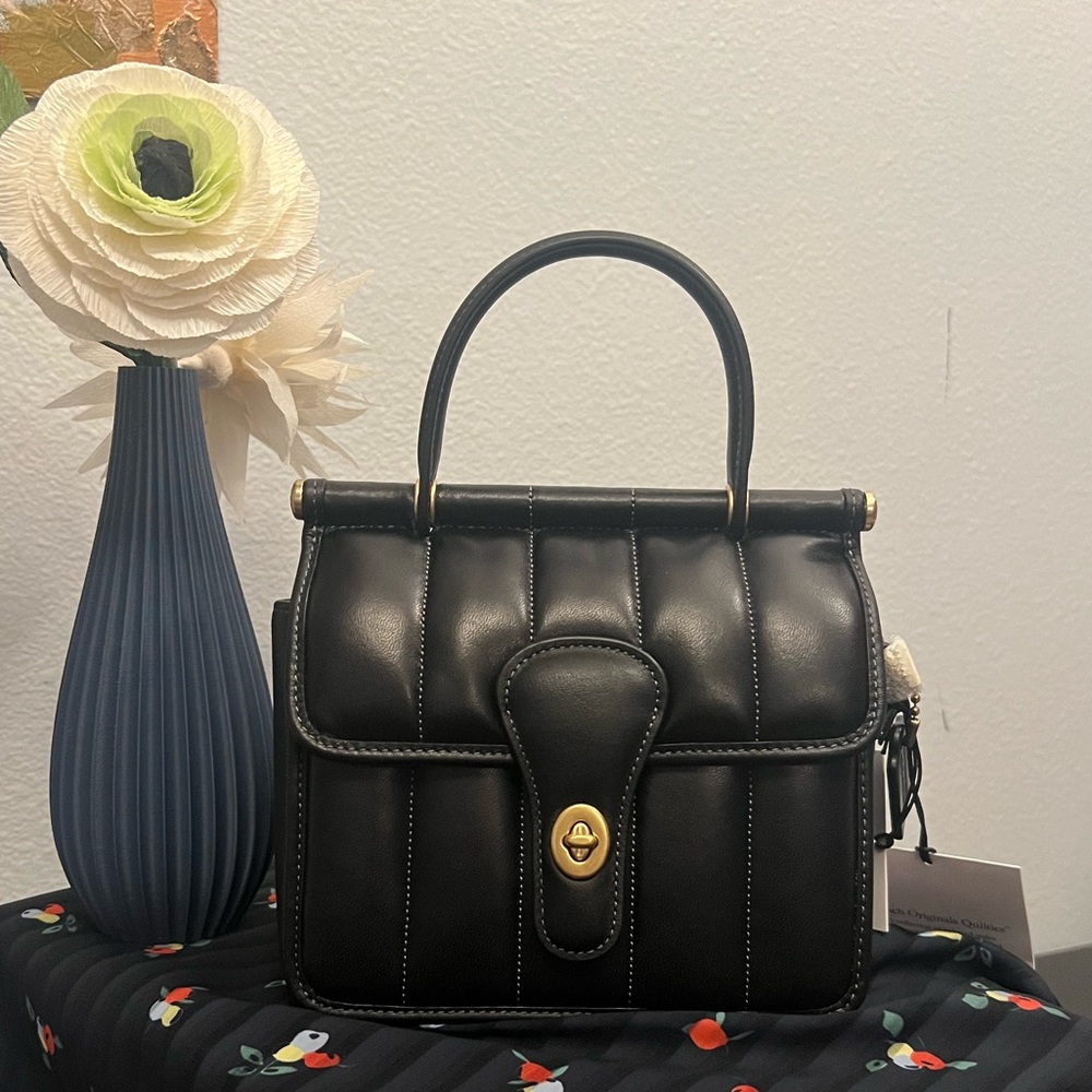NWT Coach Willis Top Handle 18 With Quilting in Black With Brass Hardware